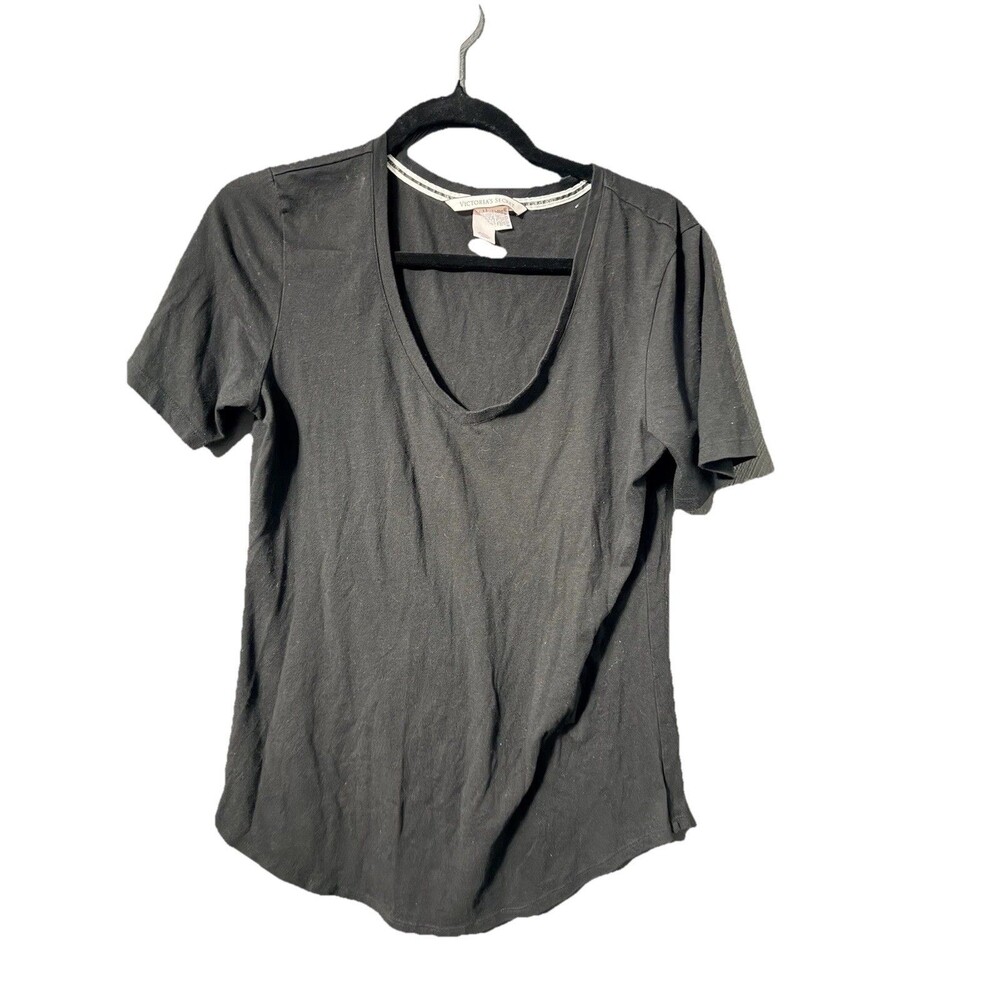 Victoria's Secret Black Cotton V-Neck Short Sleeve T-Shirt Size Large